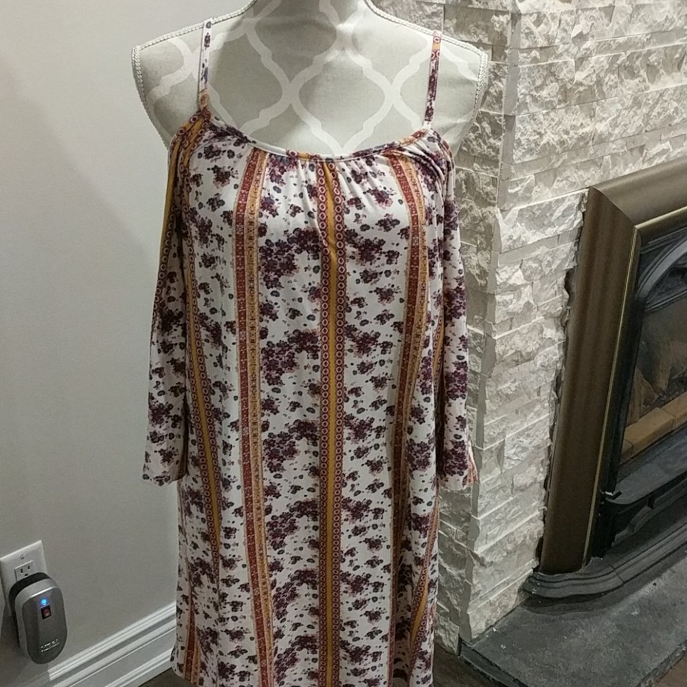 Pink rose cold shoulder floral dress